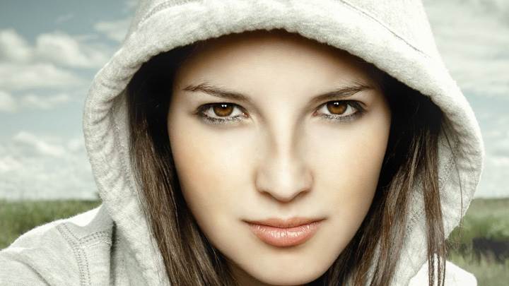Cute Girl In White Jacket Face Closeup